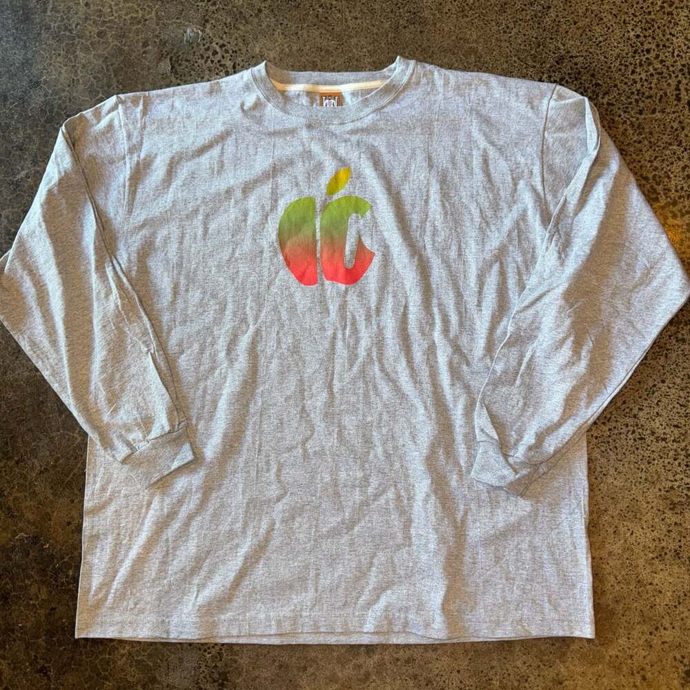 Vintage 00s Apple Gray Long Sleeve T-Shirt with Gradient Apple Logo Size XXL